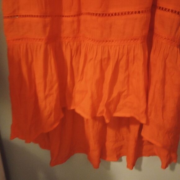 - AGB orange sleeveless high low dress with tassel belt and ruffle accents - Picture 5 of 12